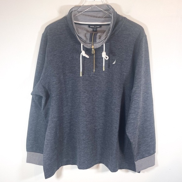 NWT Nautica Jeans Knit Boho Top Sweat Shirt Long Sleeve Plus Sz 1X Blue nautical - Picture 1 of 8